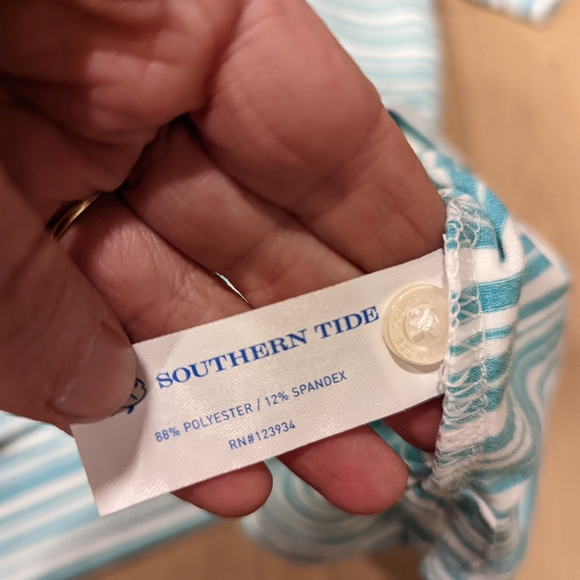 Men's Striped Polo Shirt - Teal and White - Picture 4 of 7